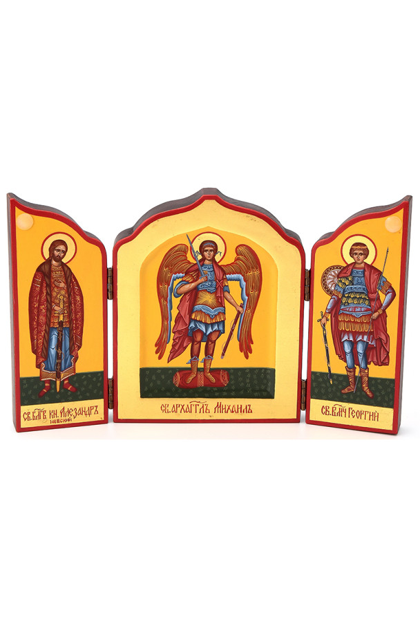 Икона-триптих " Св.Архангел Михаил , Св. Александр Невский , Св.Георгий"